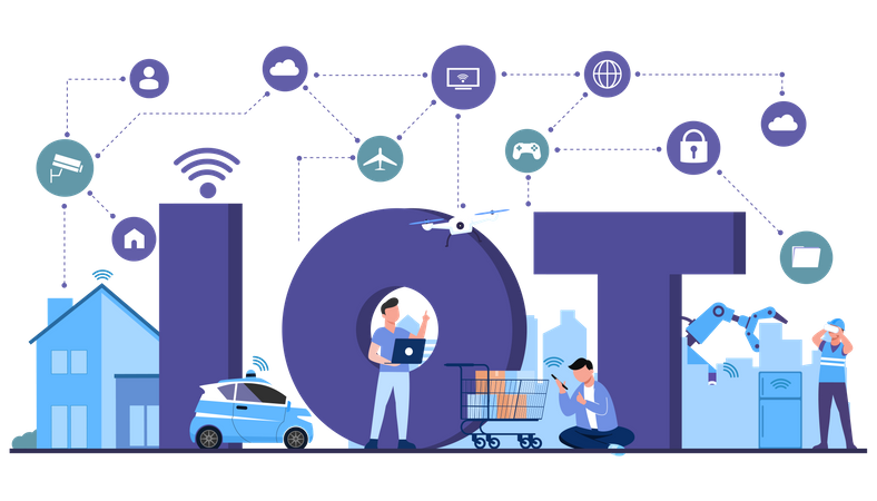 Personnes utilisant la technologie IOT  Illustration