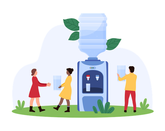 Personnes utilisant un distributeur d'eau au bureau  Illustration