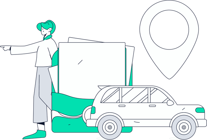 Personnes utilisant le service de taxi urbain en ligne  Illustration