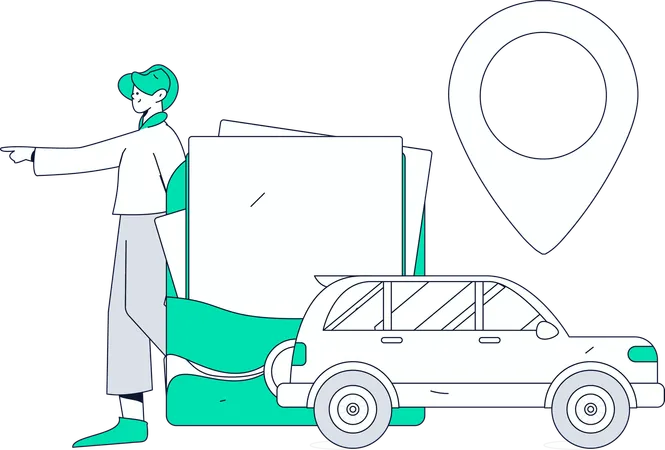 Personnes utilisant le service de taxi urbain en ligne  Illustration