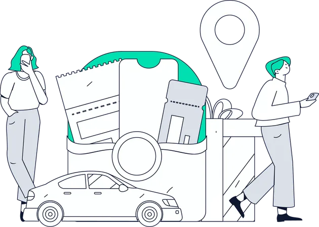 Personnes utilisant le service de taxi urbain en ligne  Illustration