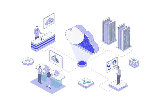 Personnes utilisant le stockage de données dans le cloud  Illustration