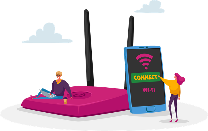 Personnes utilisant le Wi-Fi  Illustration