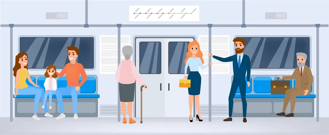 Personnes utilisant les transports publics  Illustration