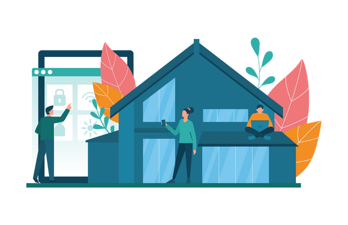 Personnes utilisant l’application Smart Home  Illustration