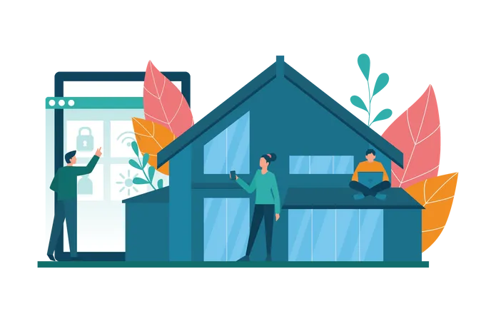 Personnes utilisant l’application Smart Home  Illustration