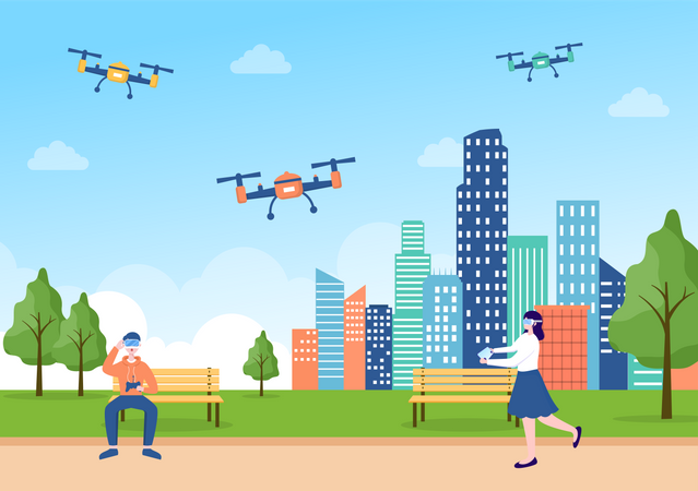 Personnes utilisant un drone pour la photographie  Illustration