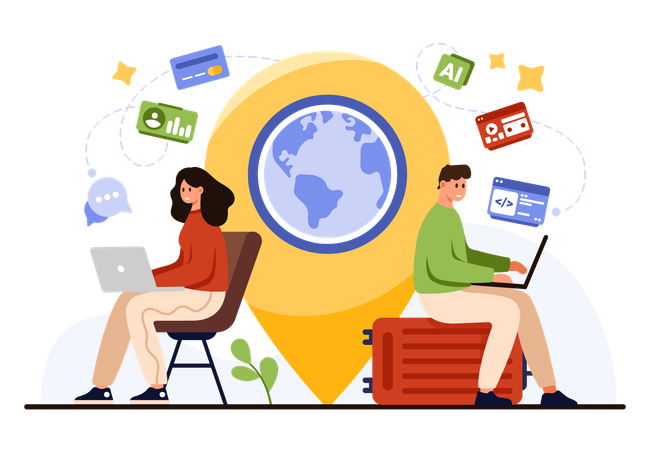 Les personnes utilisant un point d'accès Wi-Fi pour le travail à distance  Illustration