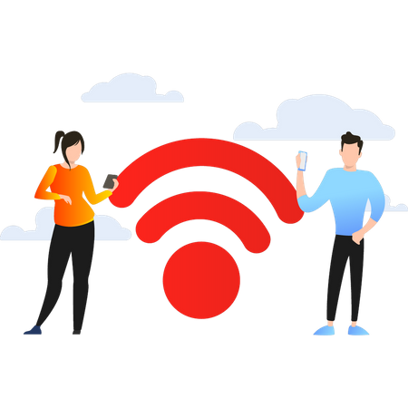Personnes utilisant un point d'accès Wi-Fi public  Illustration
