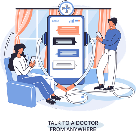 Personnes utilisant des services médicaux en ligne  Illustration