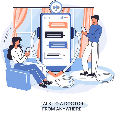 Personnes utilisant des services médicaux en ligne  Illustration