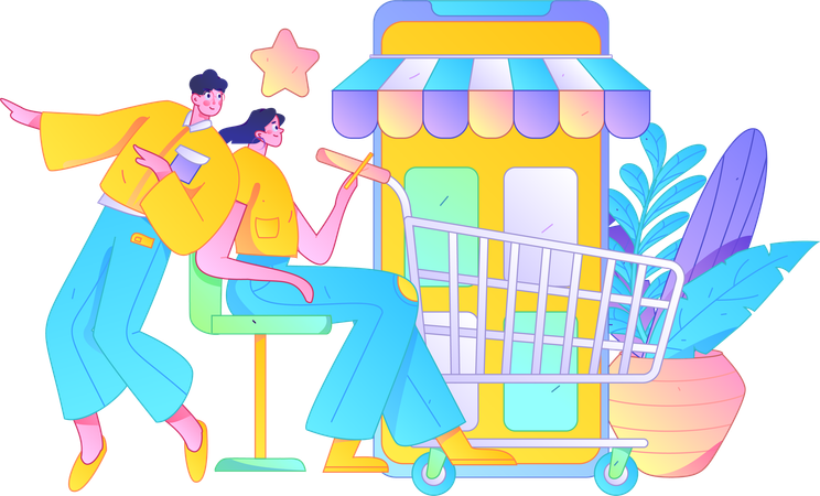 Personnes utilisant une application d'achat mobile  Illustration