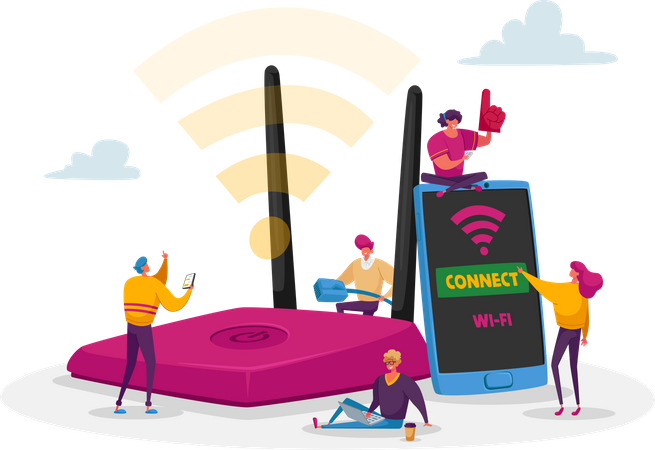 Personnes utilisant une connexion sans fil  Illustration