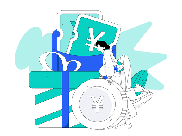 Personnes utilisant un portefeuille-cadeau en yens  Illustration