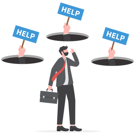 Persons asking help to business person who in need  Illustration
