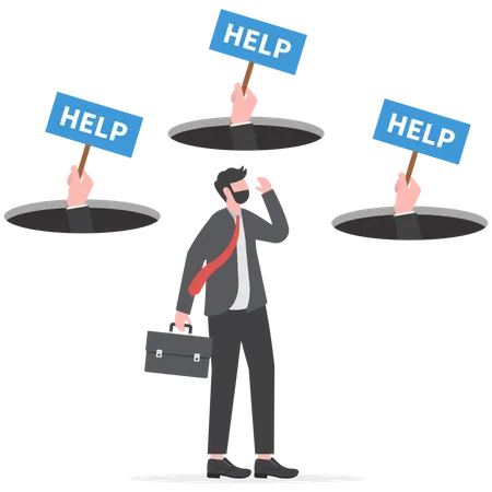 Persons asking help to business person who in need  Illustration