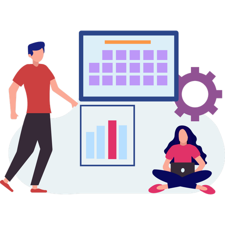 Persons making analytic graph  Illustration