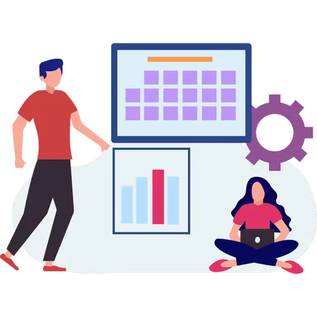 Persons making analytic graph  Illustration