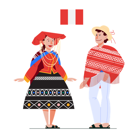 Peru citizen in national costume with a flag Illustration