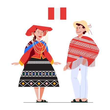 Peru citizen in national costume with a flag  Illustration