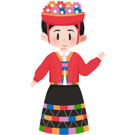 Chica poncho peruana  Ilustración