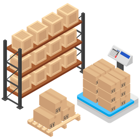 Pesando caixas de transporte  Ilustração