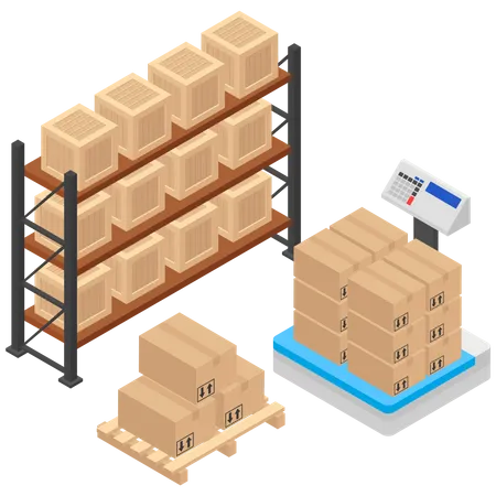 Pesando caixas de transporte  Ilustração