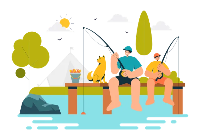 Aventura de pesca  Ilustração