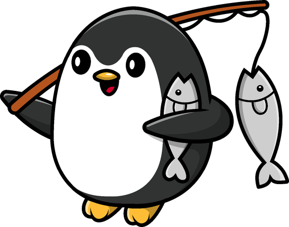 Pesca De Pingüinos Con Cañas  Ilustración