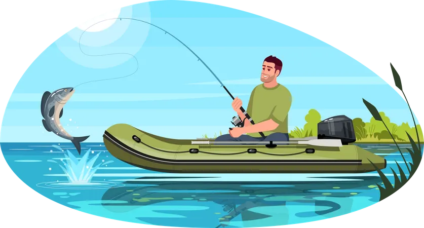 Pescador pescando  Ilustración
