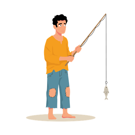 Pescador com vara de pescar  Ilustração