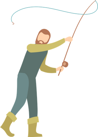 Pescador con bata de pesca  Ilustración