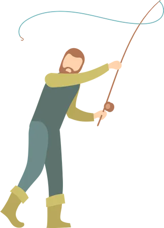 Pescador con bata de pesca  Ilustración