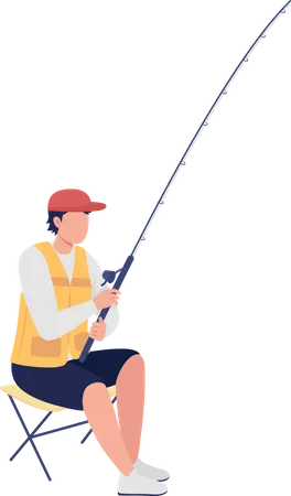 Pescador con caña de casting  Ilustración
