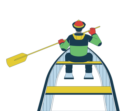 Pescador de inverno passeando de barco com remo  Ilustração