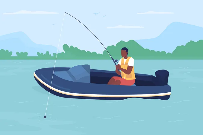 Pescador en barco  Ilustración