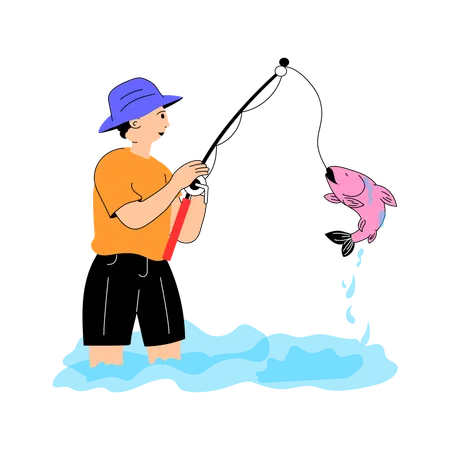 Pescador pescando  Ilustração