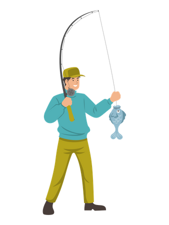 Pescador segurando passeio de pesca  Ilustração