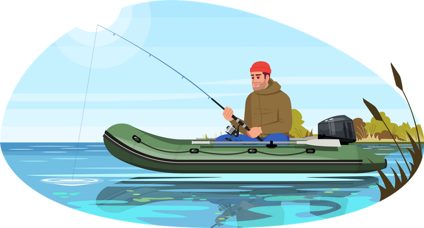 Pescador sentado no barco  Ilustração