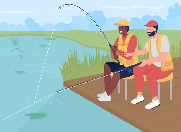 Pescando con un amigo  Ilustración