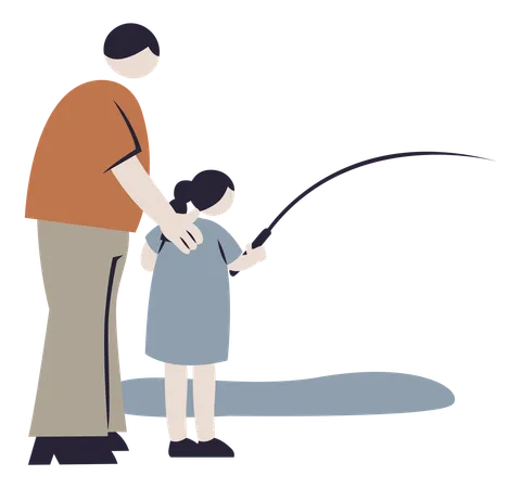 Pai e filha pescando  Ilustração