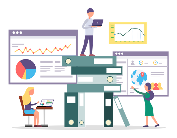 Pesquisa de trabalhadores construindo negócios on-line  Ilustração
