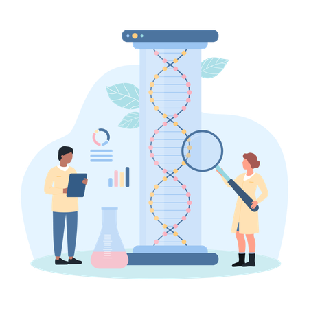 Pesquisa de DNA em laboratório de biotecnologia  Ilustração