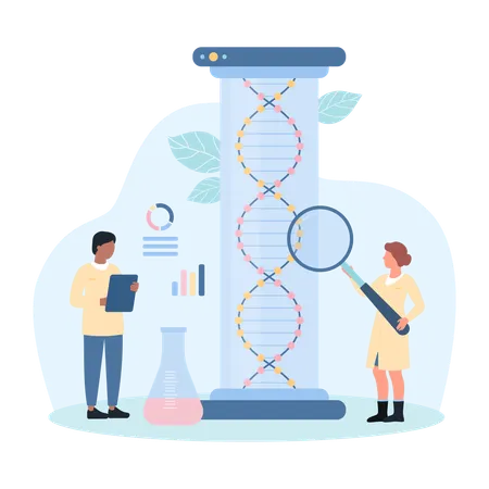 Pesquisa de DNA em laboratório de biotecnologia  Ilustração