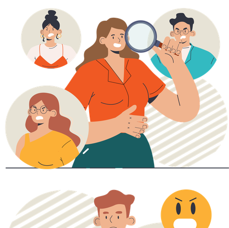 Pesquisa feminina sobre feedback negativo  Ilustração