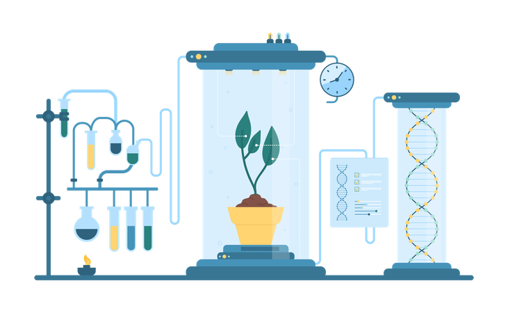 Pesquisa laboratorial de biotecnologia  Ilustração