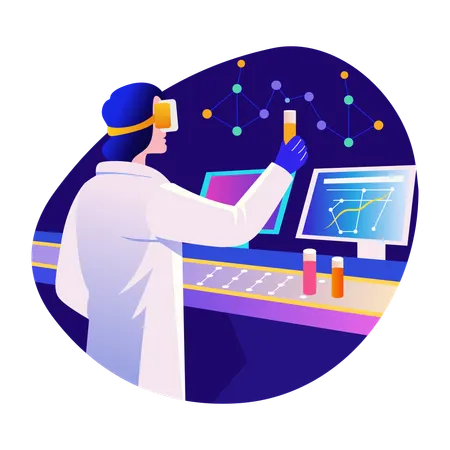 Pesquisador de Ar fazendo experimento em laboratório avançado  Ilustração