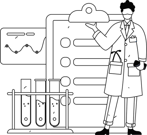 Pesquisador de laboratório prepara relatório de análise sobre experimentos de laboratório  Ilustração