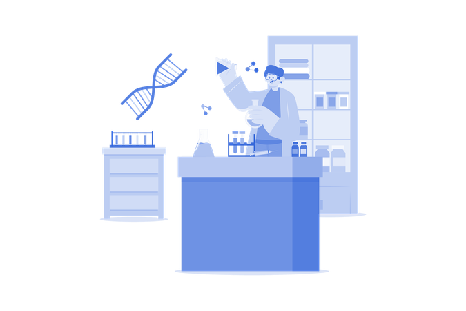 Pesquisador fazendo pesquisa em laboratório  Ilustração