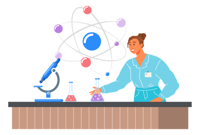 Pesquisador químico fazendo pesquisa científica  Ilustração